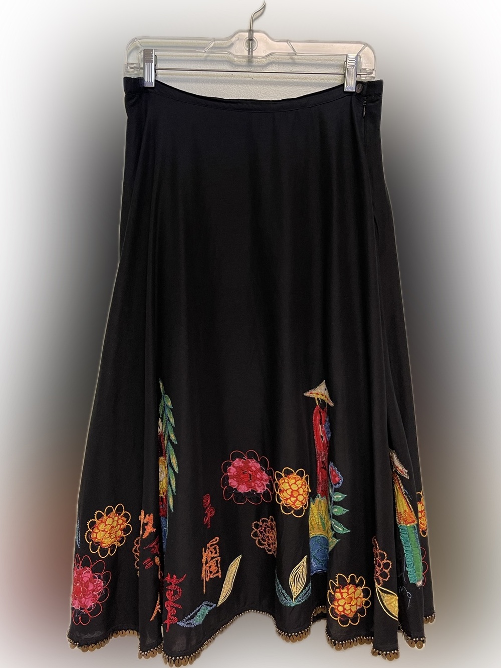 Chico's Black Skirt with Multicolor Floral Embroidery Border